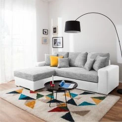 Fredriks Ecksofa Dulmen - mit Schlaffunktion / beidseitig montierbar - Kunstleder/Strukturstoff - Weiß / Hellgrau -Wohnzimmermöbel boutique en ligne ecksofa dulmen mit schlaffunktion beidseitig montierbar kunstleder strukturstoff weiss hellgrau 4965064