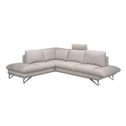 Fredriks Ecksofa Enzo - Strukturstoff Beige - Ottomane davorstehend links - Mit 2 Kopfstützen