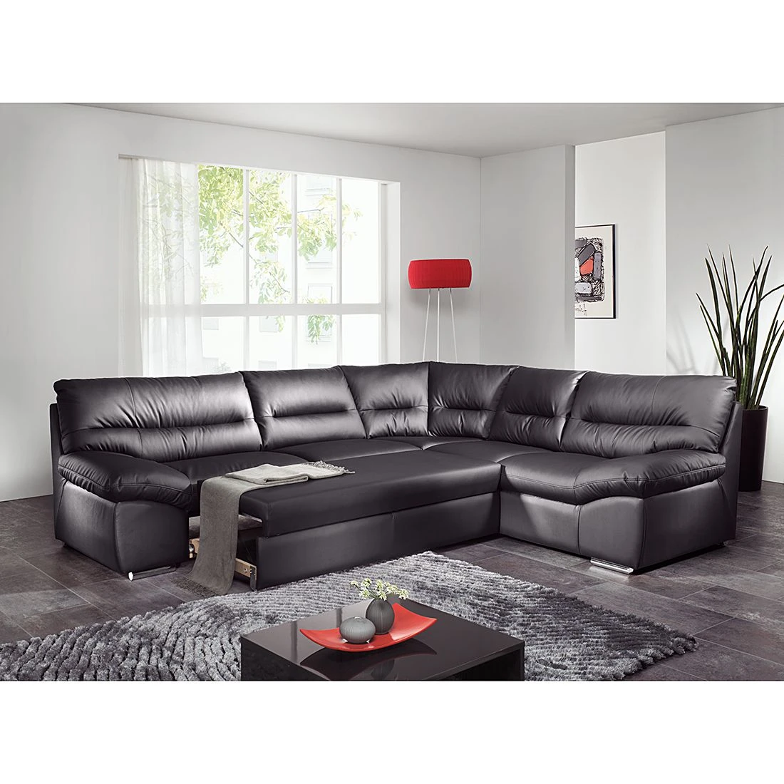 Cotta Ecksofa Howard (mit Schlaffunktion) - Kunstleder Schwarz - Bettfunktion davorstehend links 3 Cotta Ecksofa Howard (mit Schlaffunktion) - Kunstleder Schwarz - Bettfunktion davorstehend links – Bild 3