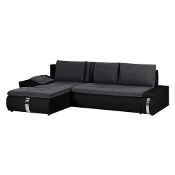 Mooved Ecksofa Huelva (mit Schlaffunktion) - Kunstleder/Webstoff - Schwarz / Grau - Longchair davorstehend links