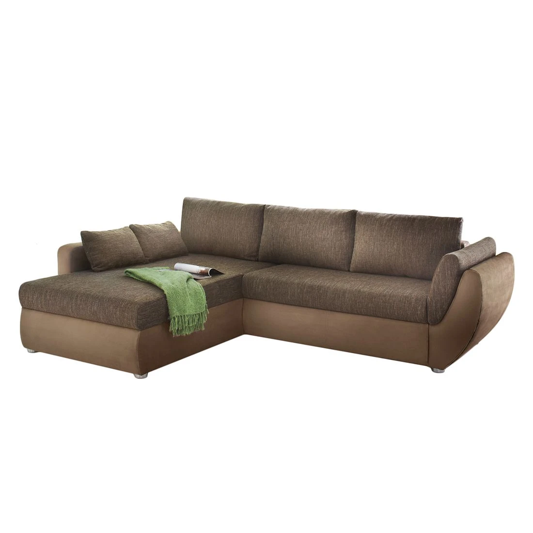 Home Design Ecksofa Kuhmo - Strukturstoff/Microfaser Braun - Ottomane beidseitig montierbar 1 Home Design Ecksofa Kuhmo - Strukturstoff/Microfaser Braun - Ottomane beidseitig montierbar
