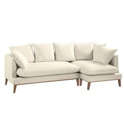 Eva Padberg Collection Ecksofa Lavina Webstoff - Stoff Moretey: Cremeweiß - Ottomane davorstehend rechts