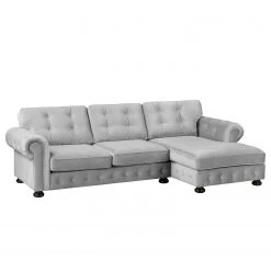 Velvet Studio Ecksofa Marau - Lichtgrau - Longchair davorstehend rechts