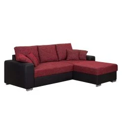 Fredriks Ecksofa Dulmen (mit Schlaffunktion) - Kunstleder/Strukturstoff - Longchair beidseitig montierbar - Schwarz / Rot