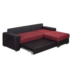 Fredriks Ecksofa Dulmen (mit Schlaffunktion) - Kunstleder/Strukturstoff - Longchair beidseitig montierbar - Schwarz / Rot -Wohnzimmermöbel boutique en ligne ecksofa palma mit schlaffunktion kunstleder strukturstoff schwarz rot 1150966
