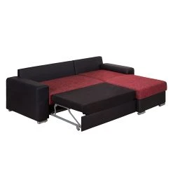 Fredriks Ecksofa Dulmen (mit Schlaffunktion) - Kunstleder/Strukturstoff - Longchair beidseitig montierbar - Schwarz / Rot -Wohnzimmermöbel boutique en ligne ecksofa palma mit schlaffunktion kunstleder strukturstoff schwarz rot 1150970
