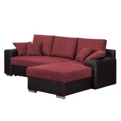 Fredriks Ecksofa Dulmen (mit Schlaffunktion) - Kunstleder/Strukturstoff - Longchair beidseitig montierbar - Schwarz / Rot -Wohnzimmermöbel boutique en ligne ecksofa palma mit schlaffunktion kunstleder strukturstoff schwarz rot 1150982