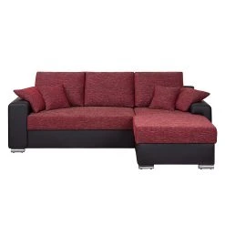 Fredriks Ecksofa Dulmen (mit Schlaffunktion) - Kunstleder/Strukturstoff - Longchair beidseitig montierbar - Schwarz / Rot -Wohnzimmermöbel boutique en ligne ecksofa palma mit schlaffunktion kunstleder strukturstoff schwarz rot 1150990