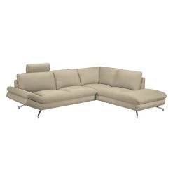 Loftscape Ecksofa Sharon - Webstoff Beige - Ottomane davorstehend rechts - Mit 2 Kopfstützen