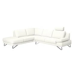 Loftscape Ecksofa Silvano - Kunstleder Weiß - Ottomane davorstehend links - Mit 1 Kopfstütze