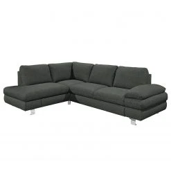 Loftscape Ecksofa Wasillas Webstoff - Anthrazit - Longchair davorstehend links - Bettkasten - Schlaffunktion