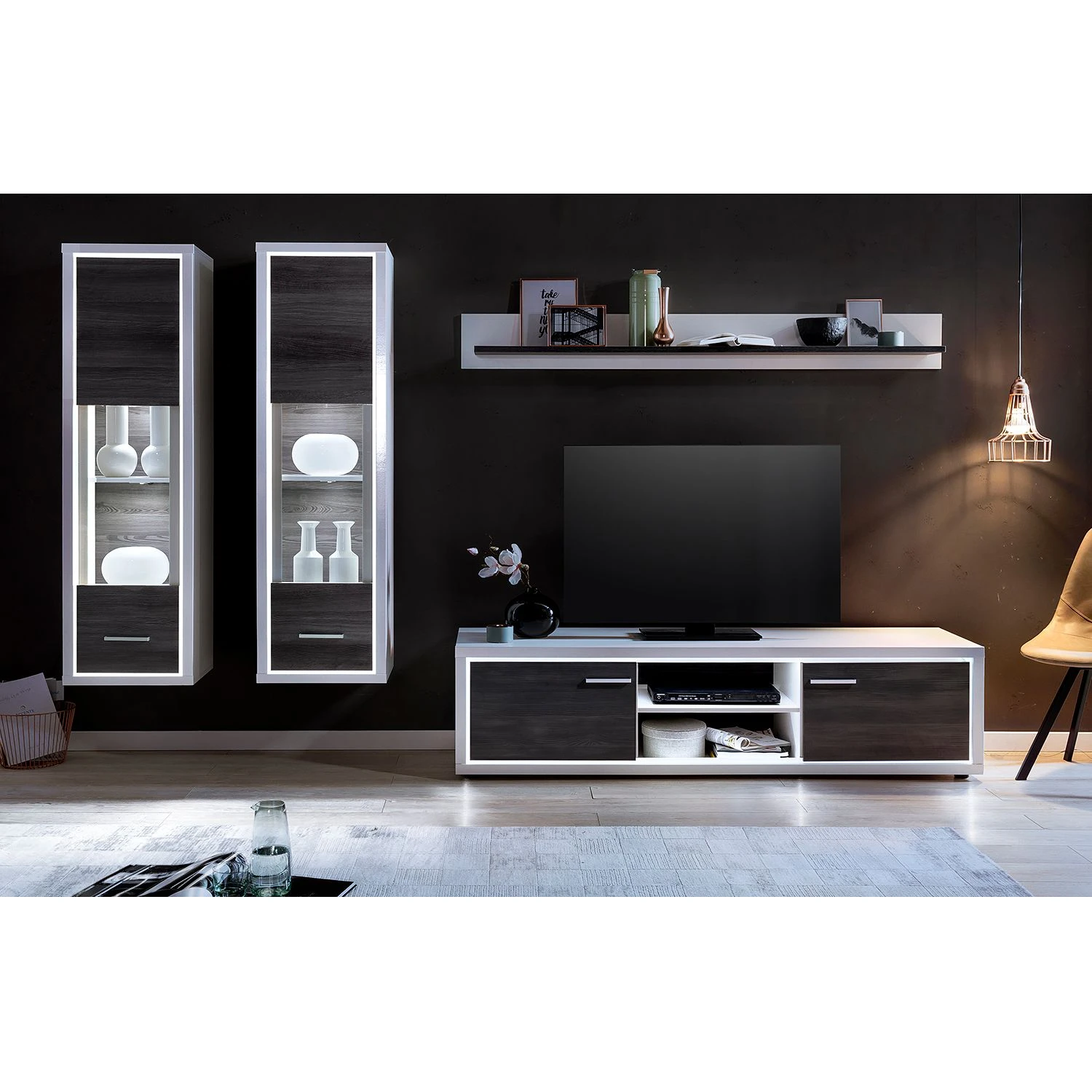 Mooved Hängevitrine Piorini I (inkl. Beleuchtun - Kiefer Anthrazit Dekor / Weiß 3 Mooved Hängevitrine Piorini I (inkl. Beleuchtun - Kiefer Anthrazit Dekor / Weiß – Bild 3