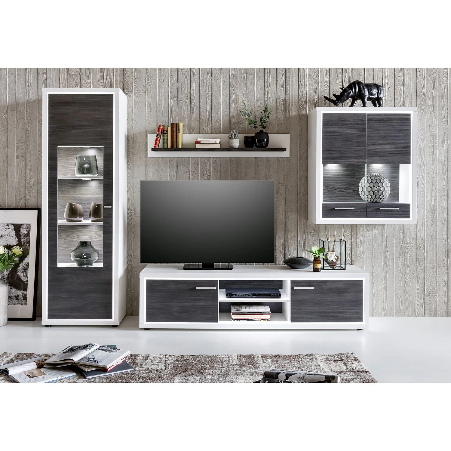 Mooved Hängevitrine Piorini II (inkl. Beleuchtu - Kiefer Anthrazit Dekor / Weiß 2 Mooved Hängevitrine Piorini II (inkl. Beleuchtu - Kiefer Anthrazit Dekor / Weiß – Bild 2