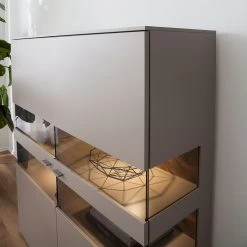 GWINNER Highboard Anzio - Matt Fango / Astnussbaum - Mit Beleuchtung -Wohnzimmermöbel boutique en ligne highboard anzio mit beleuchtung matt fango astnussbaum 4626404