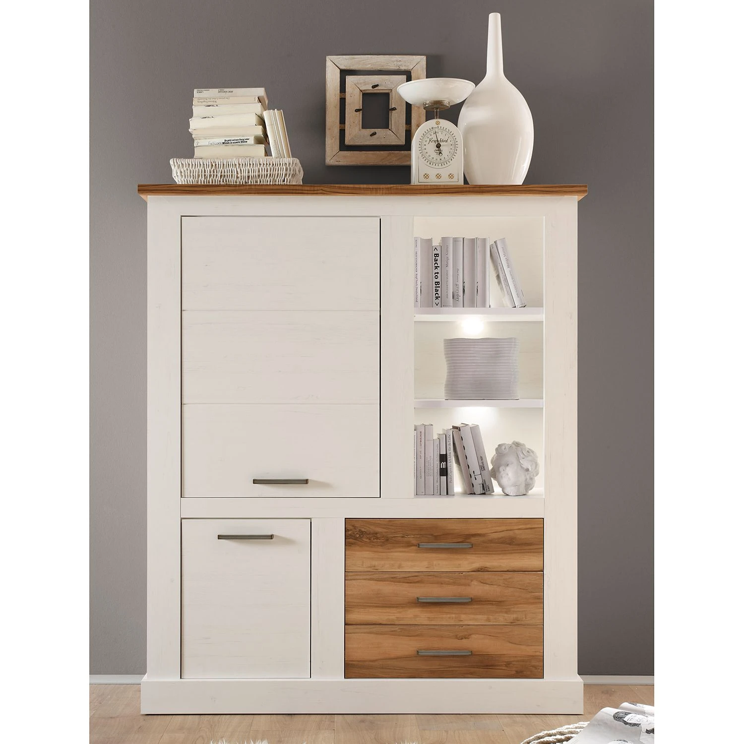 Trendteam Highboard Inuvik I - Pinie Hell Dekor / Nußbaum Dekor - Ohne Beleuchtung 2 Trendteam Highboard Inuvik I - Pinie Hell Dekor / Nußbaum Dekor - Ohne Beleuchtung – Bild 2