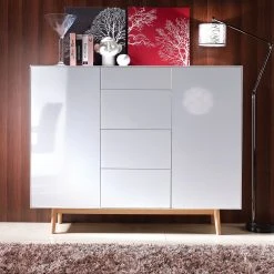 Mørteens Sideboard Lindholm IV - Weiß - Höhe: 128 cm -Wohnzimmermöbel boutique en ligne highboard lindholm i weiss matt eiche massiv 261548