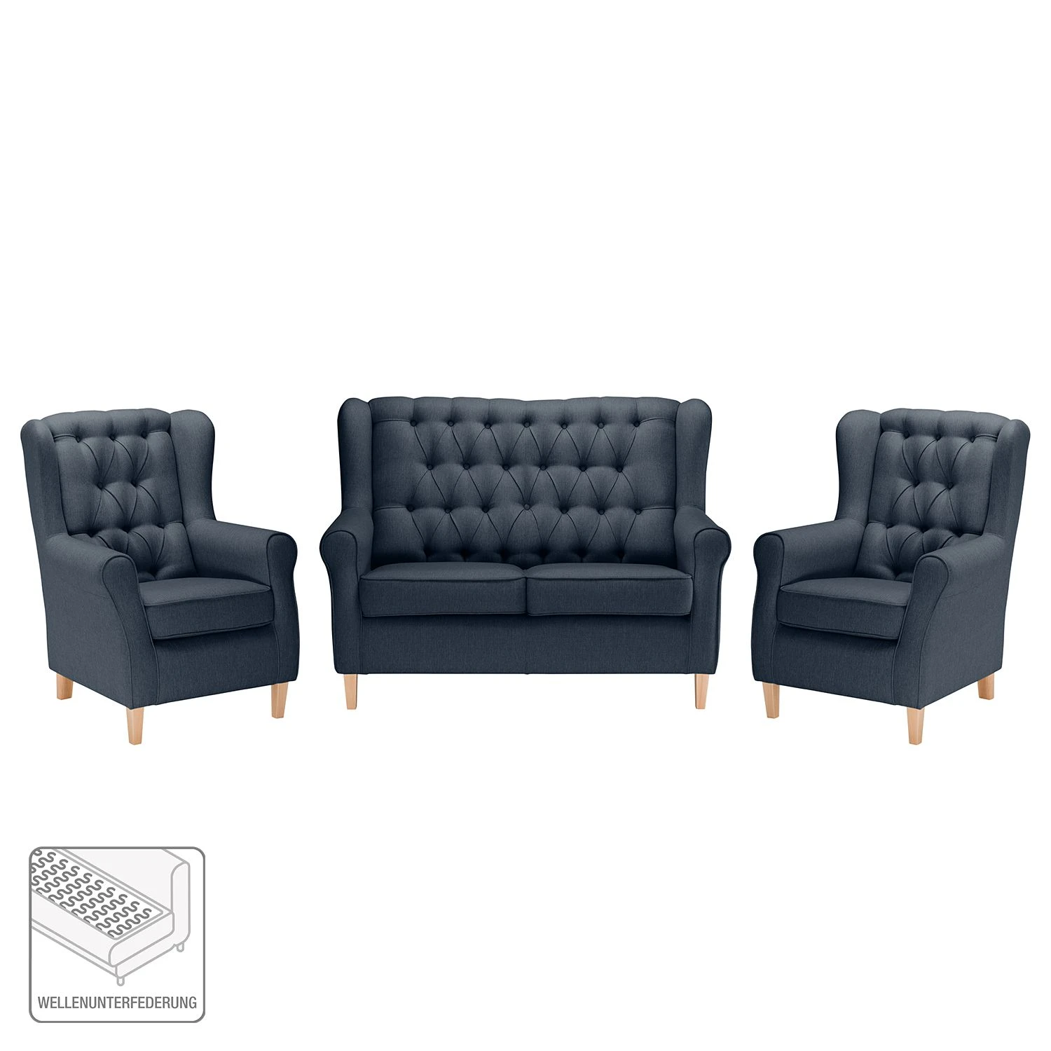 Maison Belfort Polstergarnitur Luro (2-1-1) - Strukturstoff - Dunkelblau 2 Maison Belfort Polstergarnitur Luro (2-1-1) - Strukturstoff - Dunkelblau – Bild 2