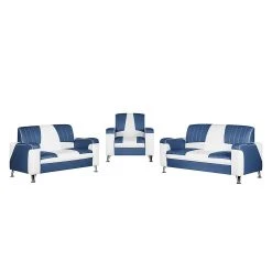 Studio Monroe Polstergarnitur Nixa (3-2-1) - Kunstleder Weiß/Dunkelblau