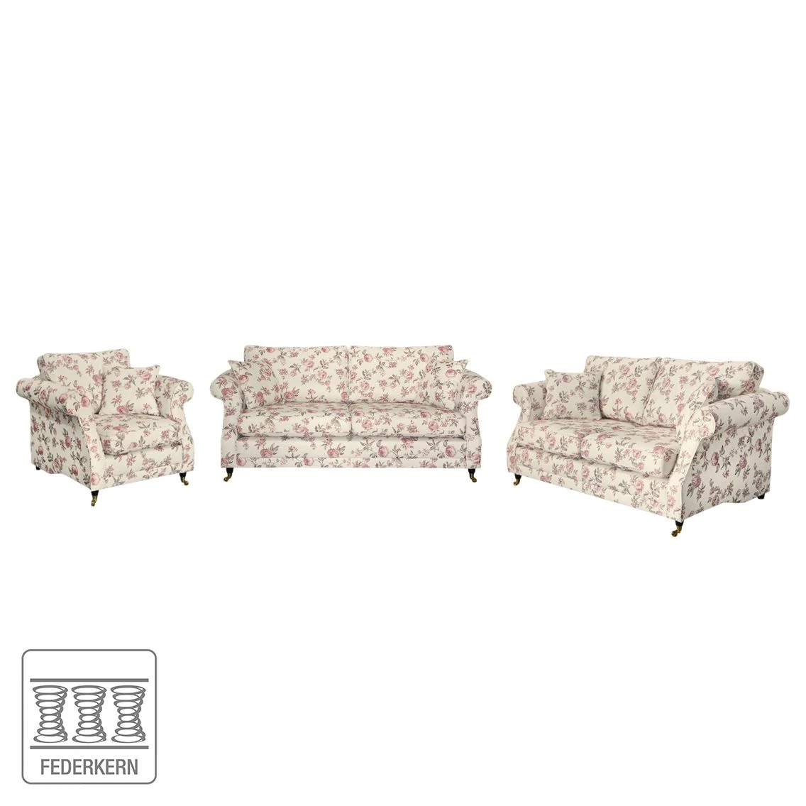 Maison Belfort Polstergarnitur Rosehearty (3-2-1) - Webstoff - Creme / Rose 2 Maison Belfort Polstergarnitur Rosehearty (3-2-1) - Webstoff - Creme / Rose – Bild 2