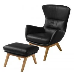 Studio Copenhagen Polsterhocker Hepburn I - Echtleder Neka: Schwarz - Eiche Dunkel -Wohnzimmermöbel boutique en ligne polsterhocker hepburn echtleder echtleder neka schwarz 5025424 1