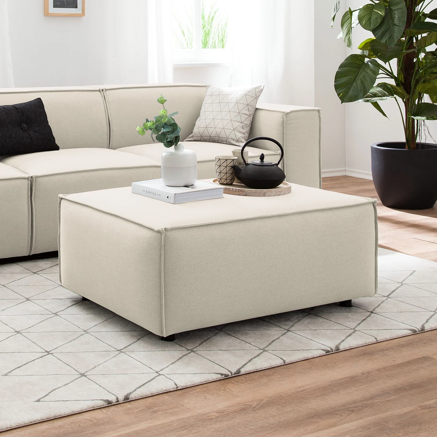 Polsterhocker Kinx Webstoff - Webstoff Osta: Altweiß 2 Polsterhocker Kinx Webstoff - Webstoff Osta: Altweiß – Bild 2