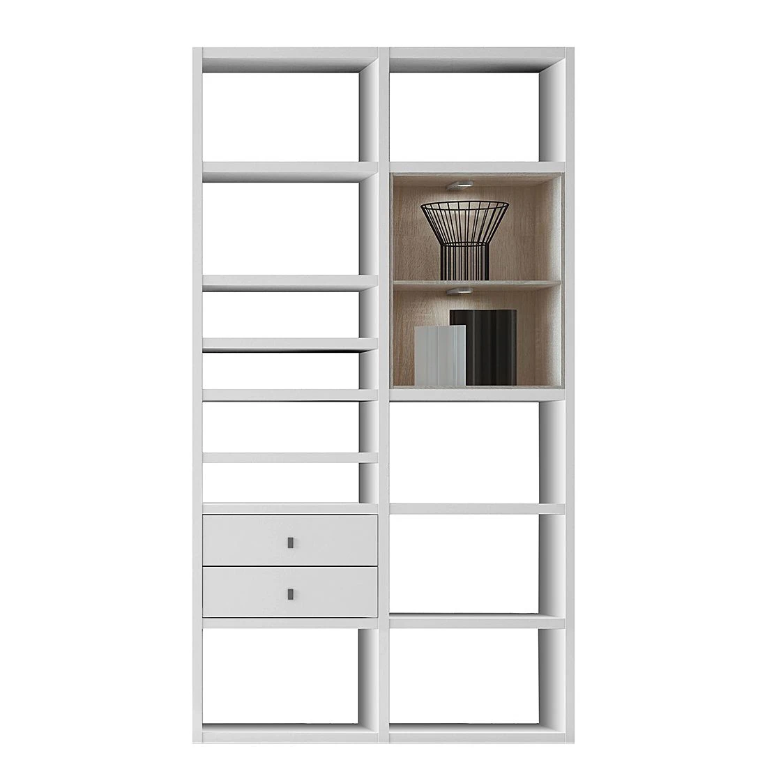 Fredriks Regal Emporior II - Weiß / Eiche Sonoma Dekor - Mit Beleuchtung 1 Fredriks Regal Emporior II - Weiß / Eiche Sonoma Dekor - Mit Beleuchtung
