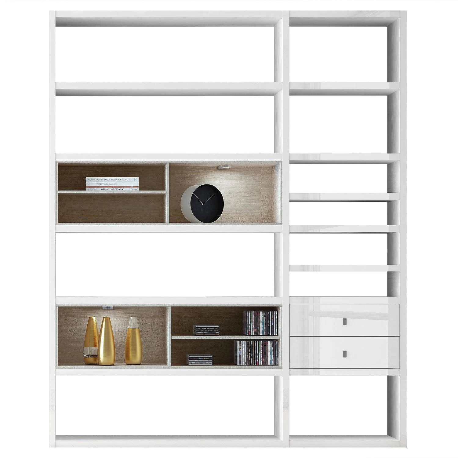 Loftscape Regalwand Emporior II.A - Hochglanz Weiß / Eiche Sonoma Dekor - Mit Beleuchtung 2 Loftscape Regalwand Emporior II.A - Hochglanz Weiß / Eiche Sonoma Dekor - Mit Beleuchtung – Bild 2