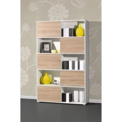 Schiebetürenregal Mingle I - Weiß / Eiche Sonoma Dekor -Wohnzimmermöbel boutique en ligne schiebetuerenregal mingle i weiss eiche sonoma dekor 5029124