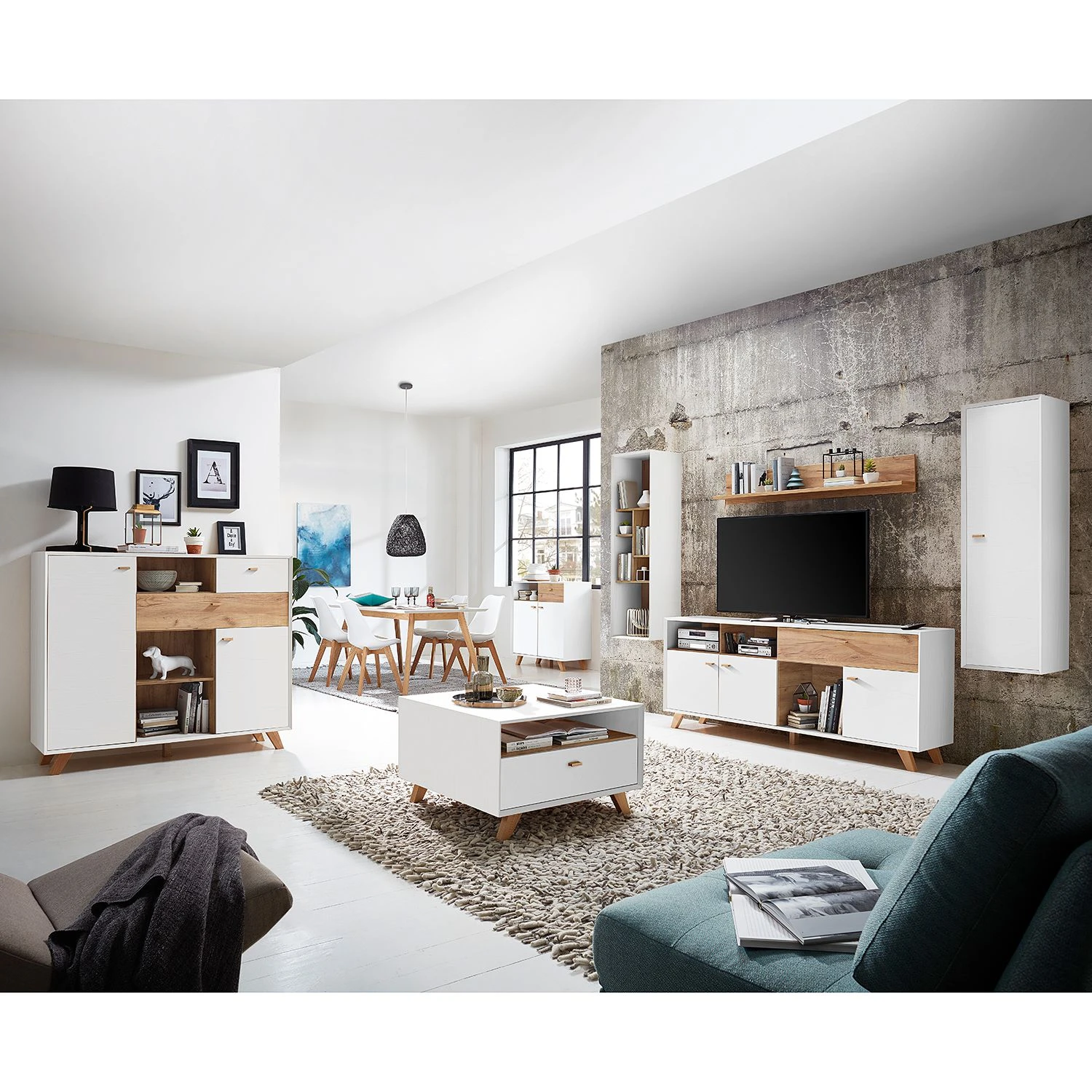 Germania Hängeregal Calvi - Pinie Weiß Dekor / Eiche Navarra Dekor 2 Germania Hängeregal Calvi - Pinie Weiß Dekor / Eiche Navarra Dekor – Bild 2