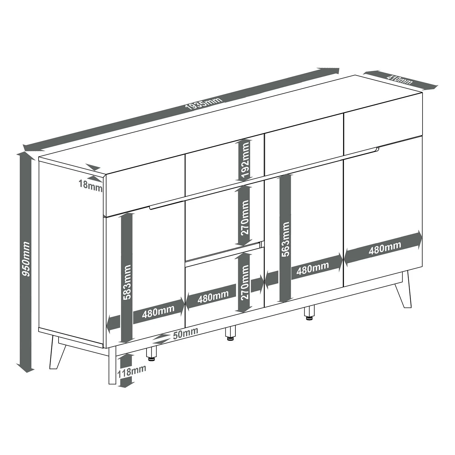 Mørteens Sideboard Tenabo - Matt Weiß / Asteiche 7 Mørteens Sideboard Tenabo - Matt Weiß / Asteiche – Bild 7
