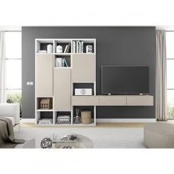 Loftscape TV-Wand Emporior IV - Matt Weiß / Matt Hellbeige - Breite: 294 cm