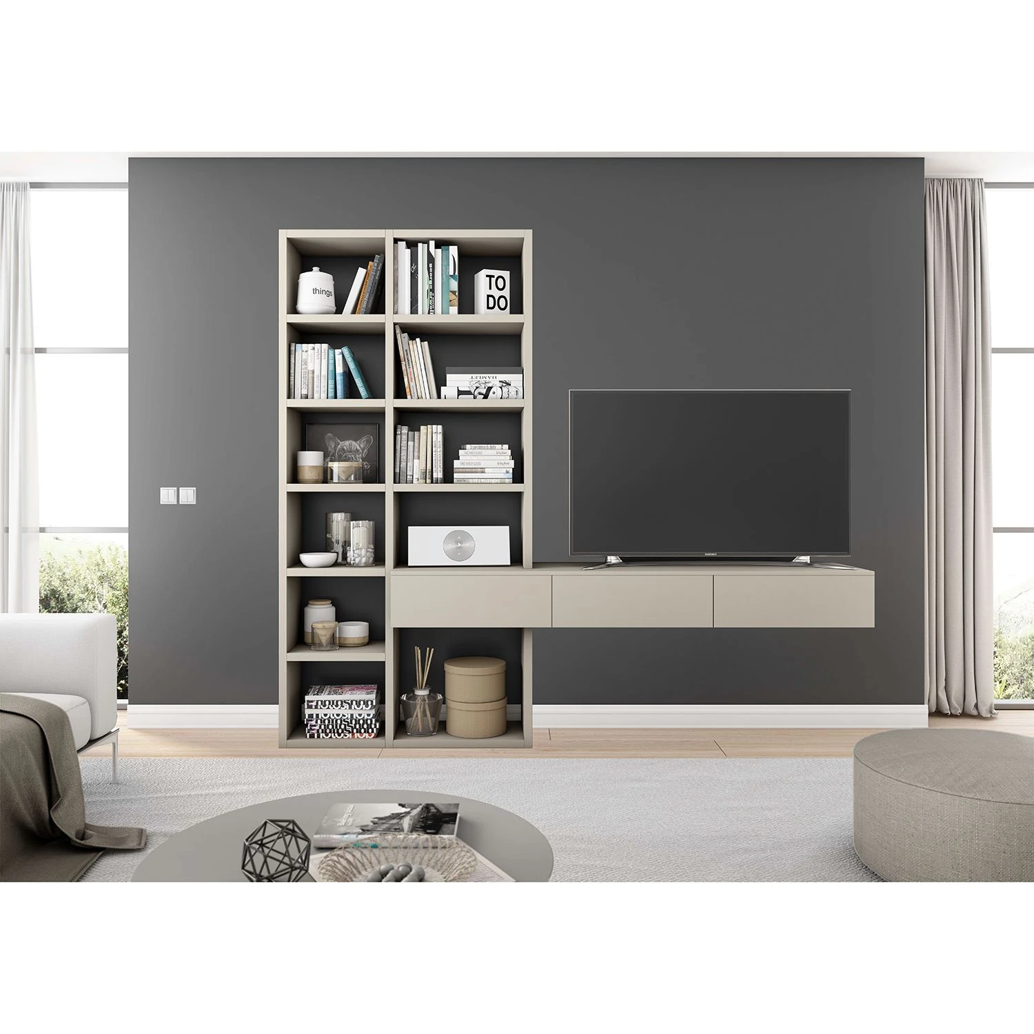 Loftscape TV-Wand Emporior III - Matt Hellbeige - Breite: 249 cm 1 Loftscape TV-Wand Emporior III - Matt Hellbeige - Breite: 249 cm