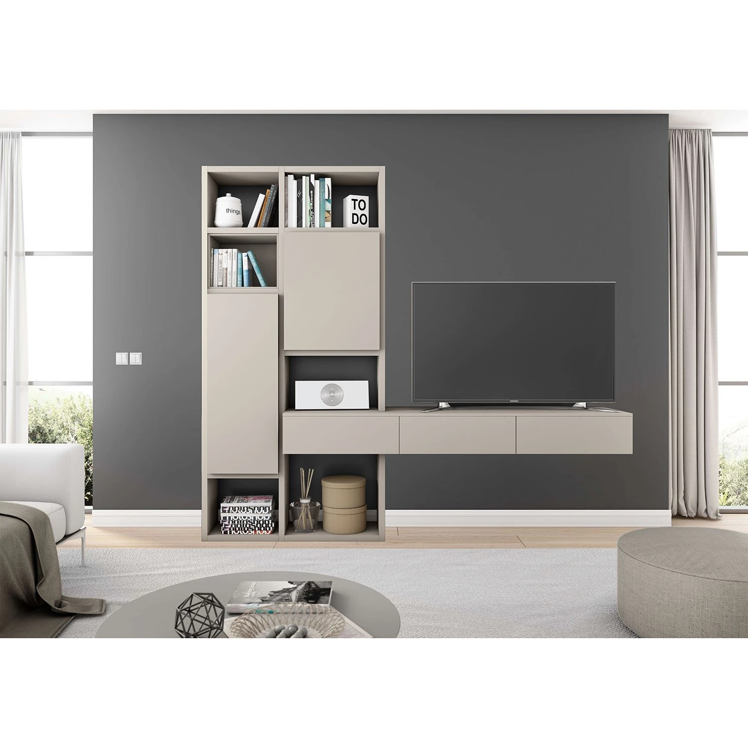 Loftscape TV-Wand Emporior IV - Matt Hellbeige - Breite: 249 cm 1 Loftscape TV-Wand Emporior IV - Matt Hellbeige - Breite: 249 cm