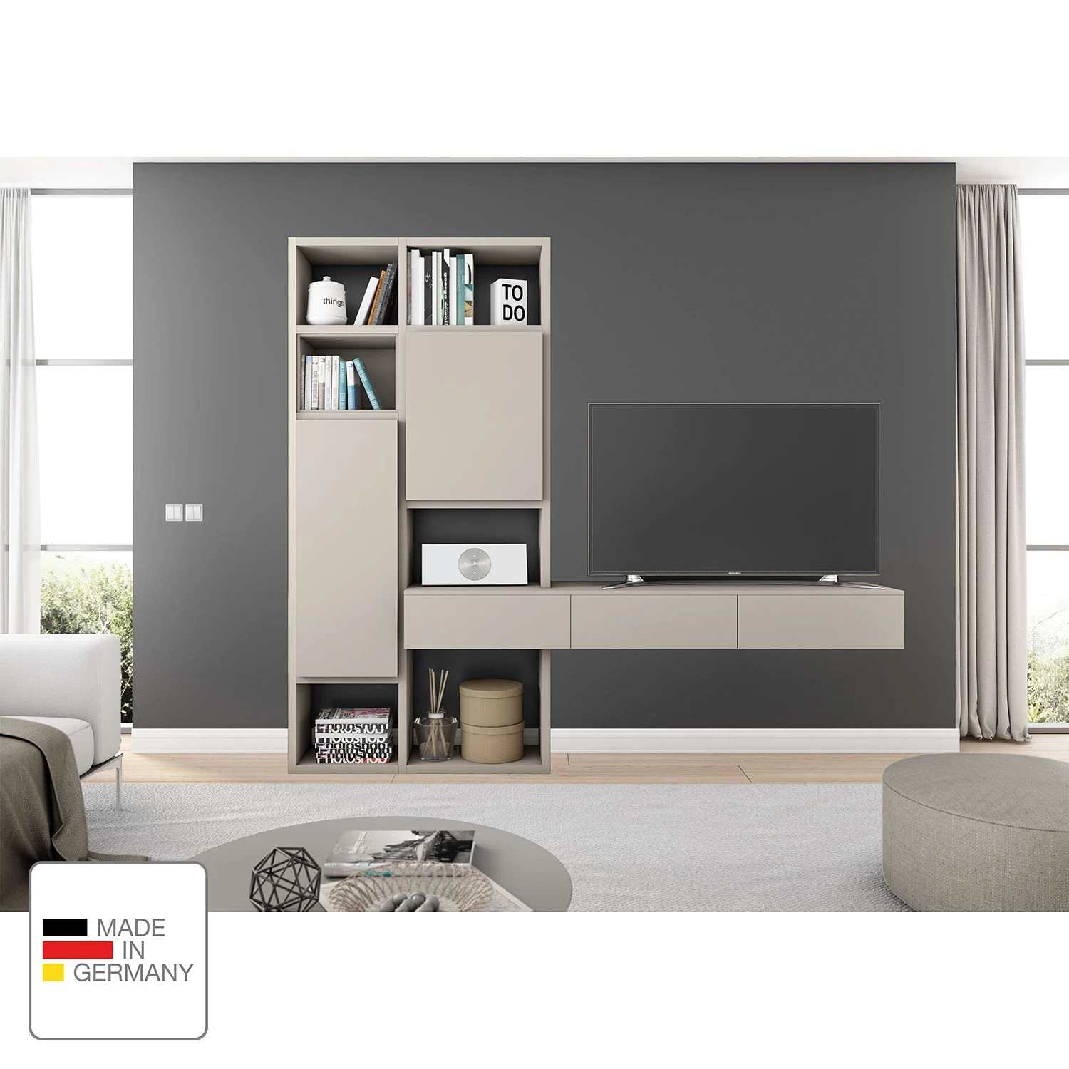 Loftscape TV-Wand Emporior IV - Matt Hellbeige - Breite: 249 cm 2 Loftscape TV-Wand Emporior IV - Matt Hellbeige - Breite: 249 cm – Bild 2