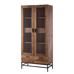 Ars manufacti Vitrinenschrank Grasby - Altholz Pinie / Metall - Pinie Dunkel / Schwarz