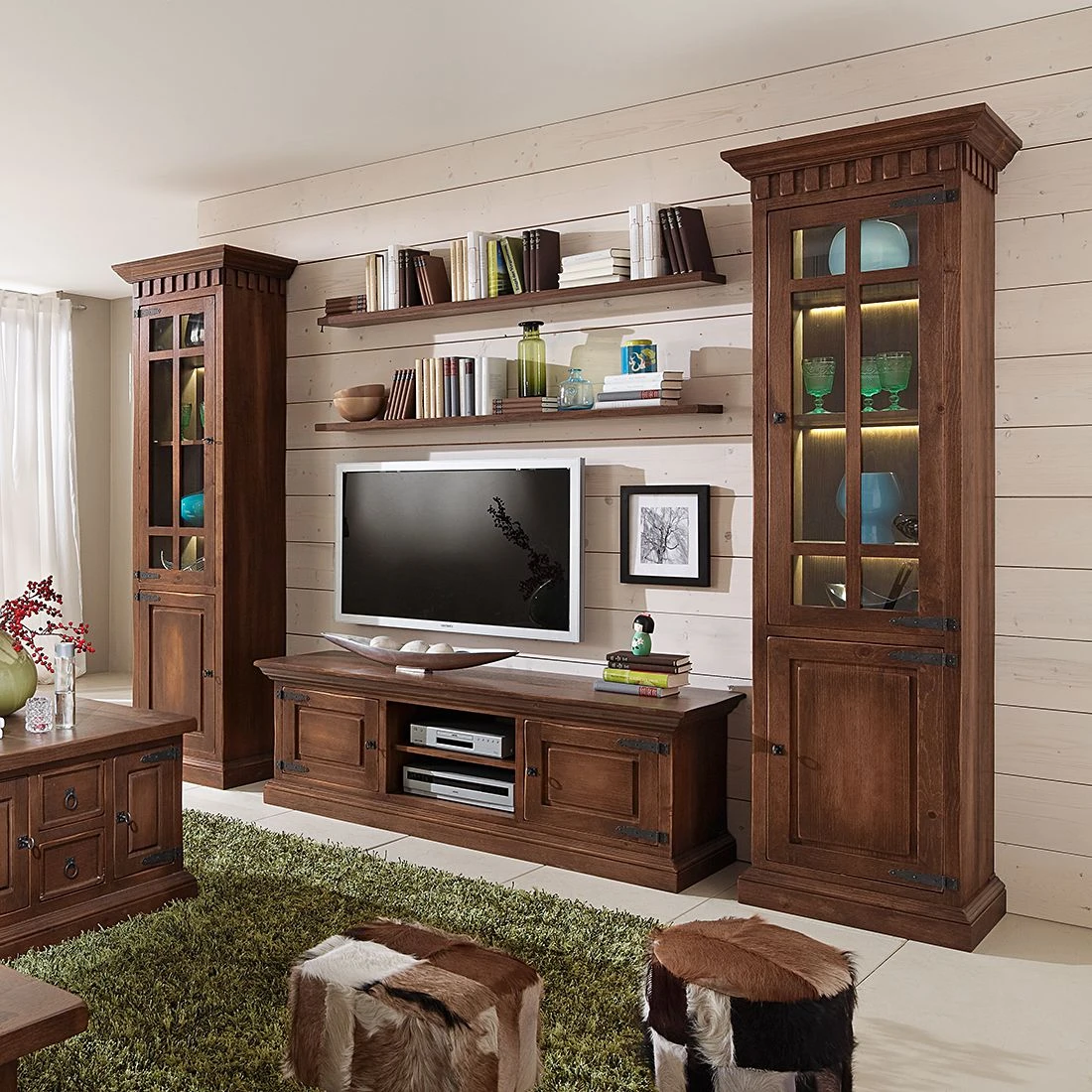 Ridgevalley Vitrinenschrank Vicuna II - Pinie massiv - Braun - mit Beleuchtung 2 Ridgevalley Vitrinenschrank Vicuna II - Pinie massiv - Braun - mit Beleuchtung – Bild 2