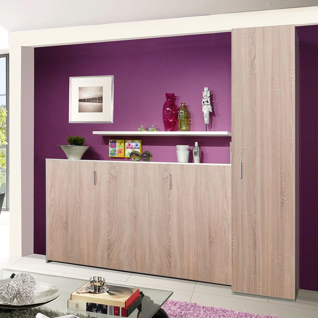 Loftscape Schrankbett-Kombination Godia II - Weiß / Eiche Sonoma Dekor - Bonellfederkernmatratze 3 Loftscape Schrankbett-Kombination Godia II - Weiß / Eiche Sonoma Dekor - Bonellfederkernmatratze – Bild 3