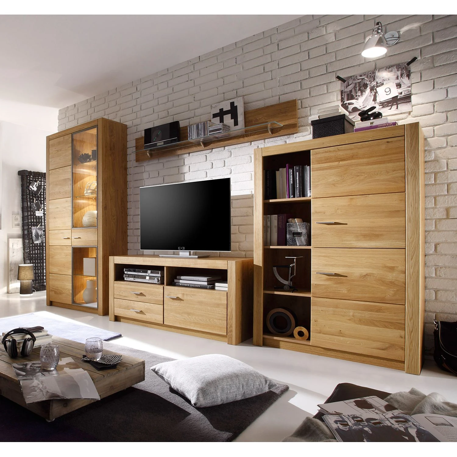 Naturoo Wohnwand Floriano III (4-teilig) - Asteiche / Asteiche Dekor 1 Naturoo Wohnwand Floriano III (4-teilig) - Asteiche / Asteiche Dekor