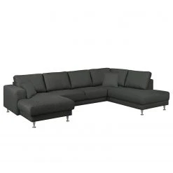 Fredriks Wohnlandschaft Arietta II Strukturstoff - Anthrazit - Longchair davorstehend links / Ottomane rechts