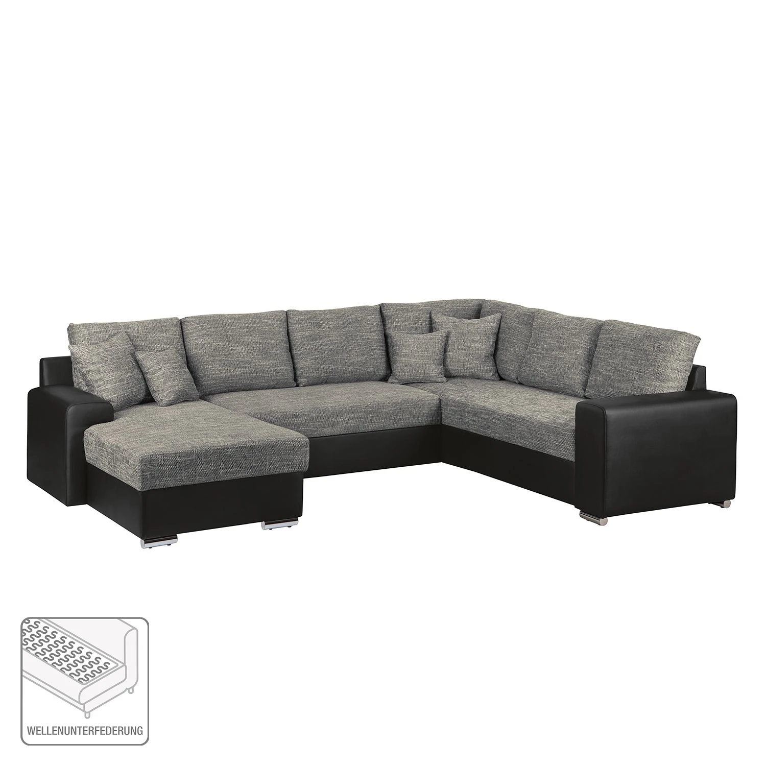 Roomscape Wohnlandschaft Berrings - (mit Schlaffunktion) - Kunstleder / Strukturstoff Schwarz / Grau - Longchair davorstehend links 2 Roomscape Wohnlandschaft Berrings - (mit Schlaffunktion) - Kunstleder / Strukturstoff Schwarz / Grau - Longchair davorstehend links – Bild 2