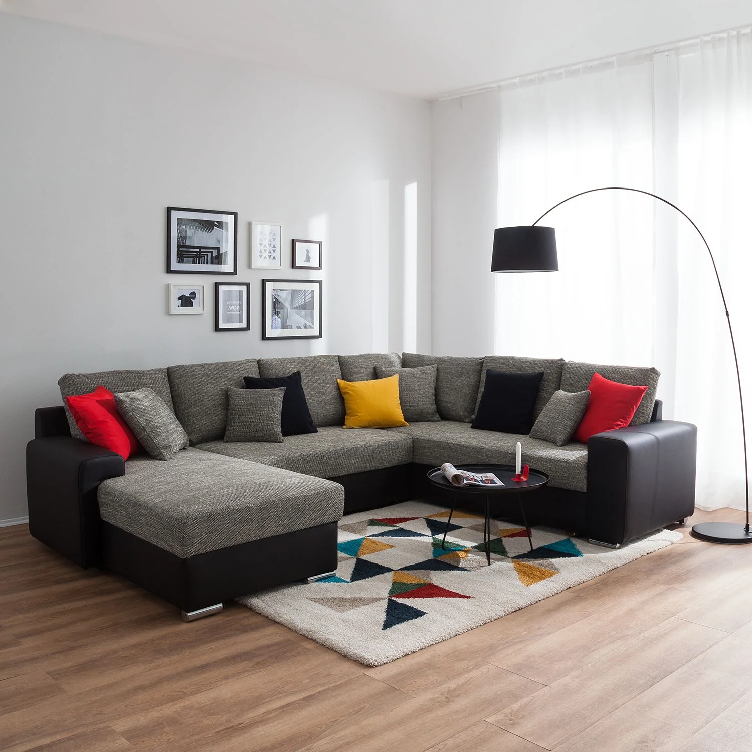 Roomscape Wohnlandschaft Berrings - (mit Schlaffunktion) - Kunstleder / Strukturstoff Schwarz / Grau - Longchair davorstehend links 3 Roomscape Wohnlandschaft Berrings - (mit Schlaffunktion) - Kunstleder / Strukturstoff Schwarz / Grau - Longchair davorstehend links – Bild 3