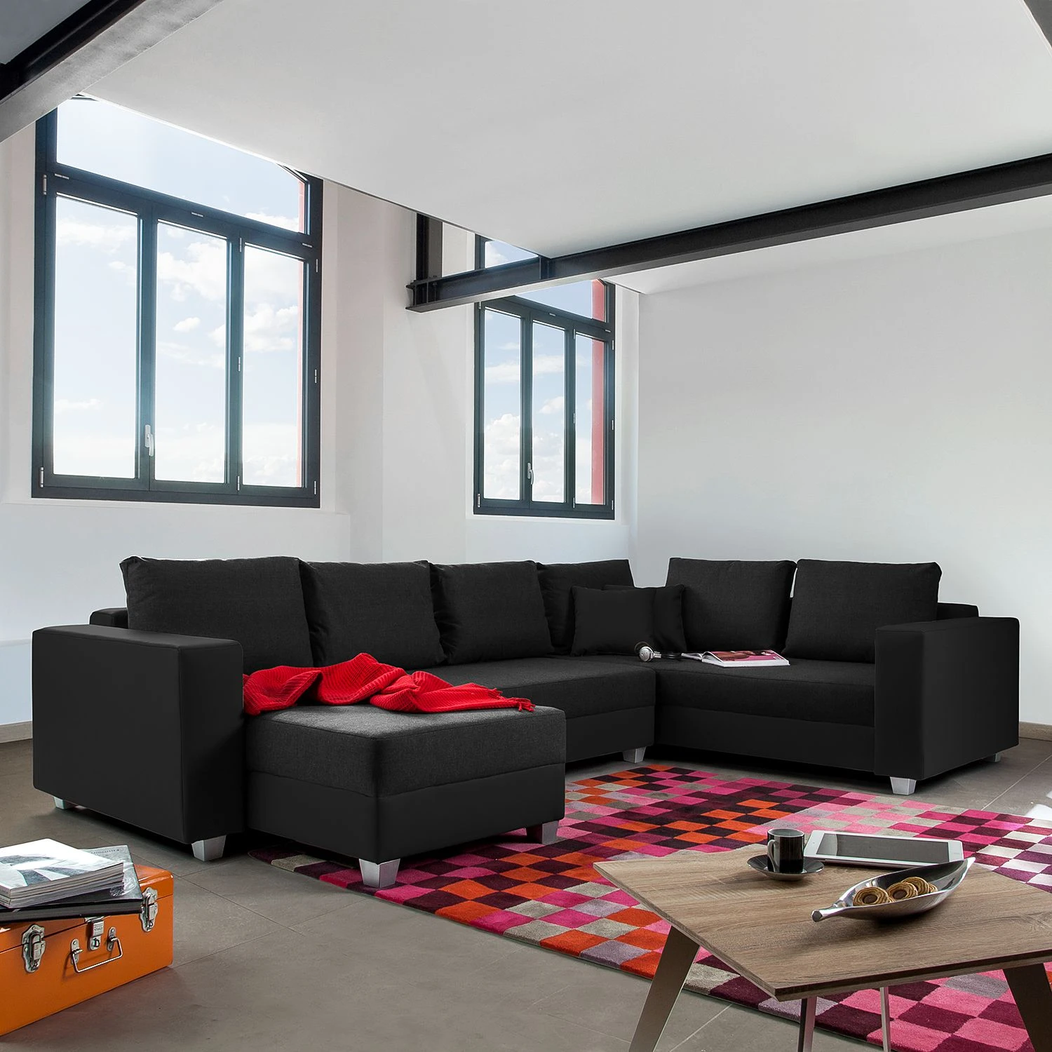 Fredriks Wohnlandschaft Dublin - (mit Schlaffunktion) - Kunstleder/Strukturstoff - Schwarz 2 Fredriks Wohnlandschaft Dublin - (mit Schlaffunktion) - Kunstleder/Strukturstoff - Schwarz – Bild 2