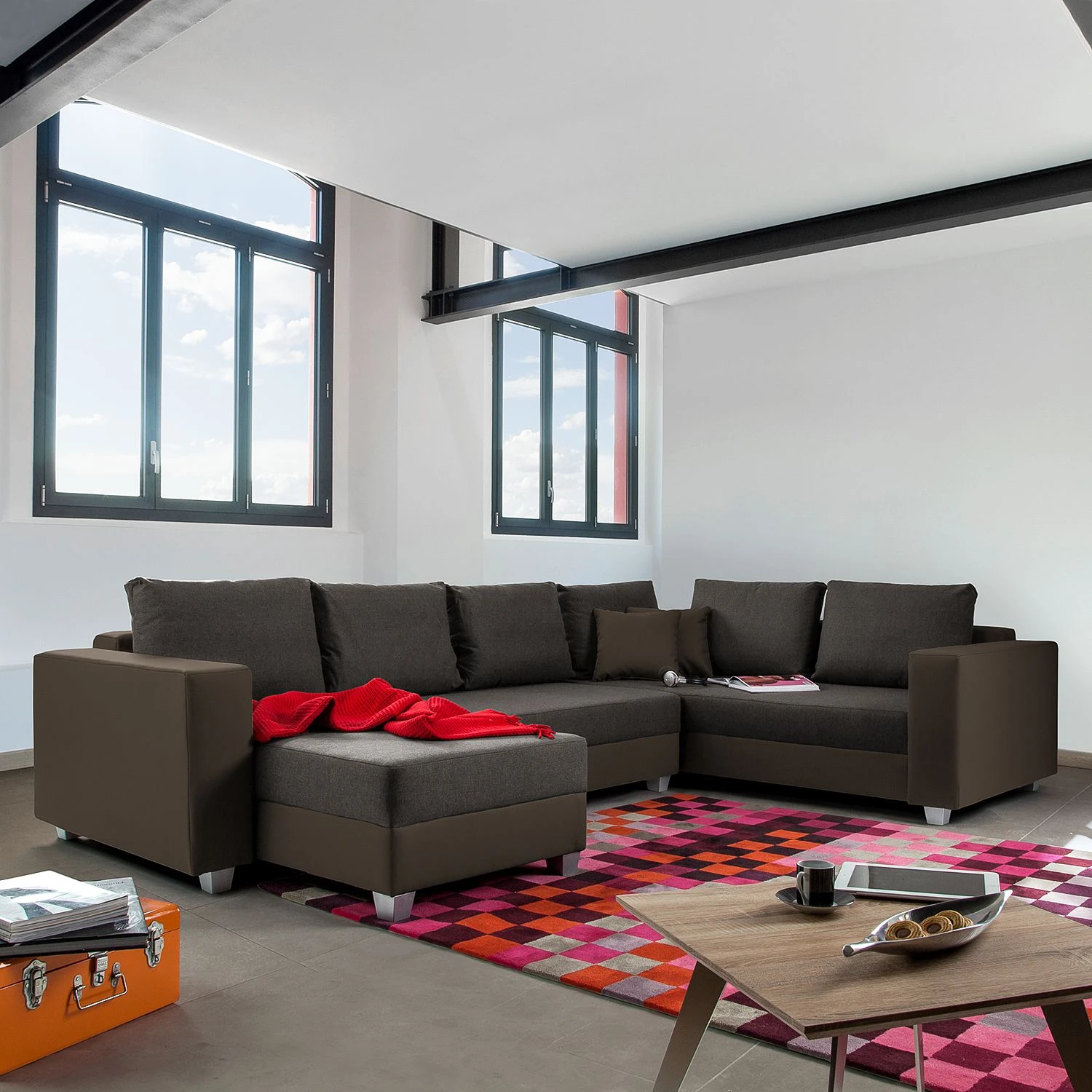 Fredriks Wohnlandschaft Dublin - (mit Schlaffunktion) - Kunstleder/Strukturstoff - Taupe / Braun 2 Fredriks Wohnlandschaft Dublin - (mit Schlaffunktion) - Kunstleder/Strukturstoff - Taupe / Braun – Bild 2