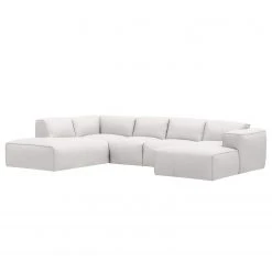 Studio Copenhagen Wohnlandschaft HUDSON - Echtleder Neka: Weiß - Longchair davorstehend rechts / Ottomane links