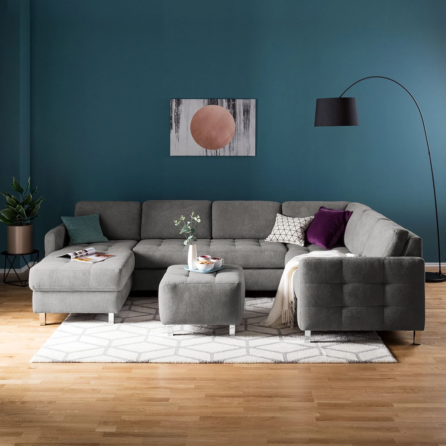 Fredriks Wohnlandschaft Tanete - Strukturstoff - Grau - Longchair davorstehend links / Ottomane rechts - Schlaffunktion 3 Fredriks Wohnlandschaft Tanete - Strukturstoff - Grau - Longchair davorstehend links / Ottomane rechts - Schlaffunktion – Bild 3