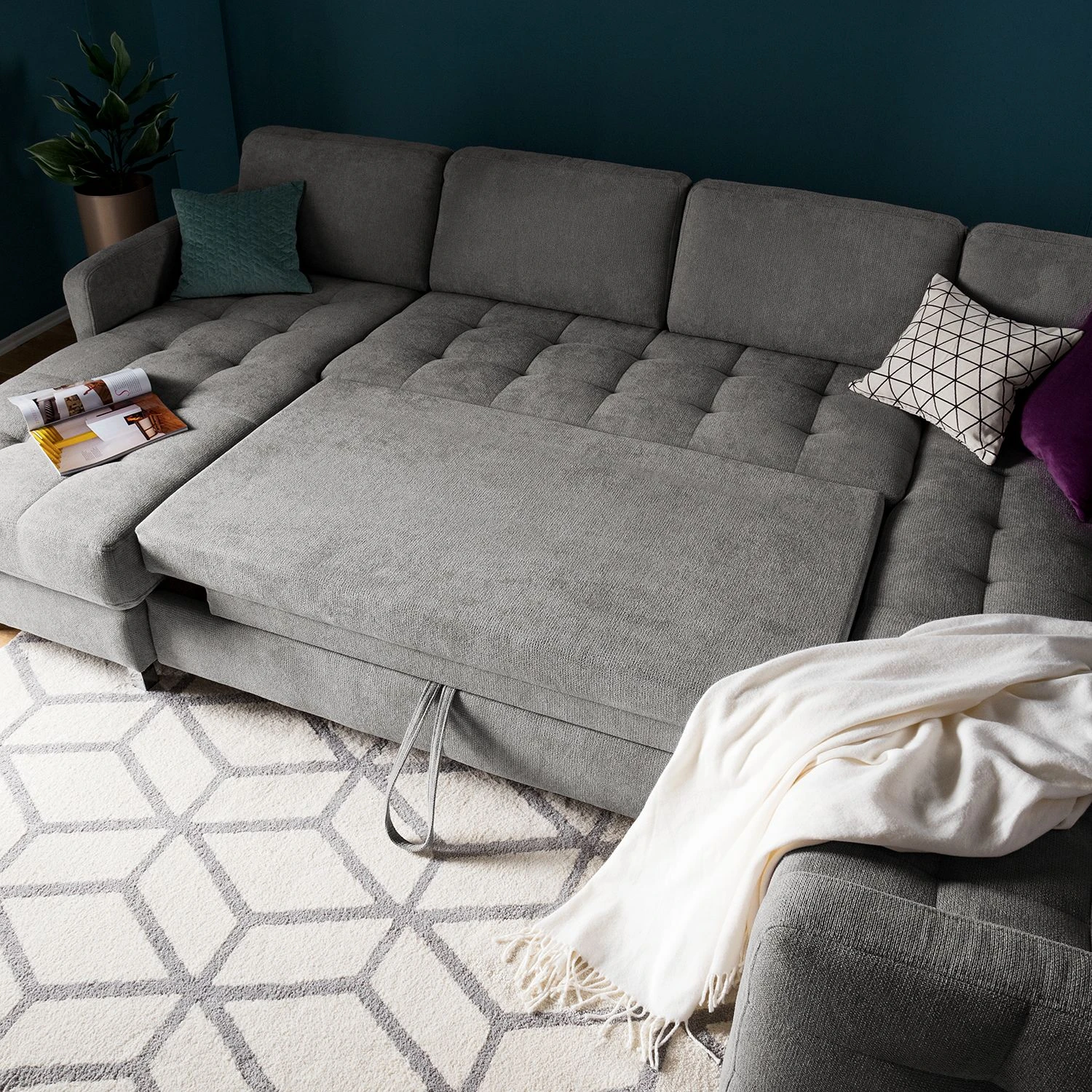 Fredriks Wohnlandschaft Tanete - Strukturstoff - Grau - Longchair davorstehend links / Ottomane rechts - Schlaffunktion 11 Fredriks Wohnlandschaft Tanete - Strukturstoff - Grau - Longchair davorstehend links / Ottomane rechts - Schlaffunktion – Bild 11