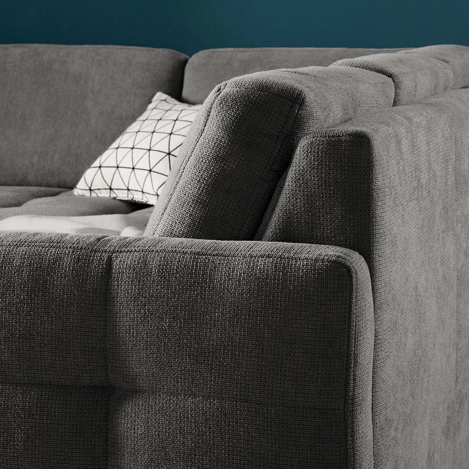 Fredriks Wohnlandschaft Tanete - Strukturstoff - Grau - Longchair davorstehend links / Ottomane rechts - Schlaffunktion 15 Fredriks Wohnlandschaft Tanete - Strukturstoff - Grau - Longchair davorstehend links / Ottomane rechts - Schlaffunktion – Bild 15