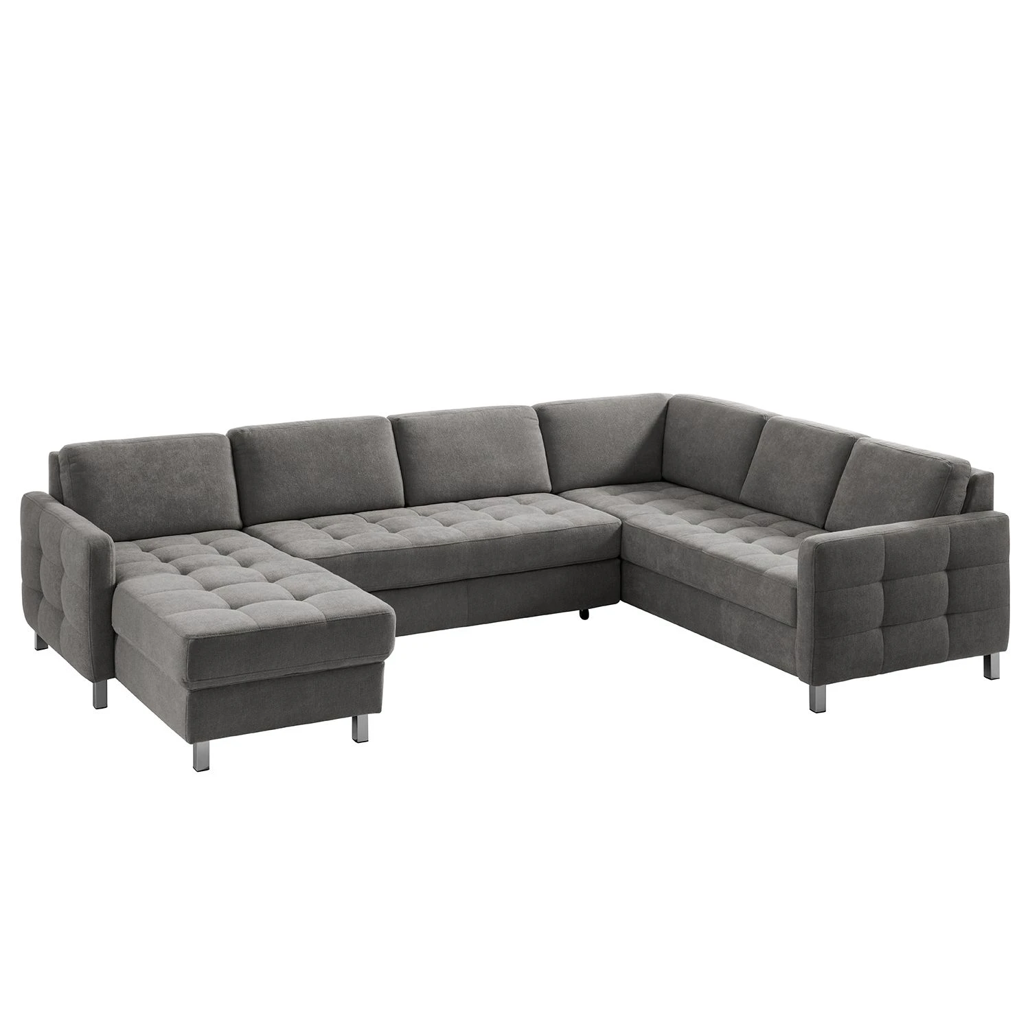 Fredriks Wohnlandschaft Tanete - Strukturstoff - Grau - Longchair davorstehend links / Ottomane rechts - Schlaffunktion 1 Fredriks Wohnlandschaft Tanete - Strukturstoff - Grau - Longchair davorstehend links / Ottomane rechts - Schlaffunktion