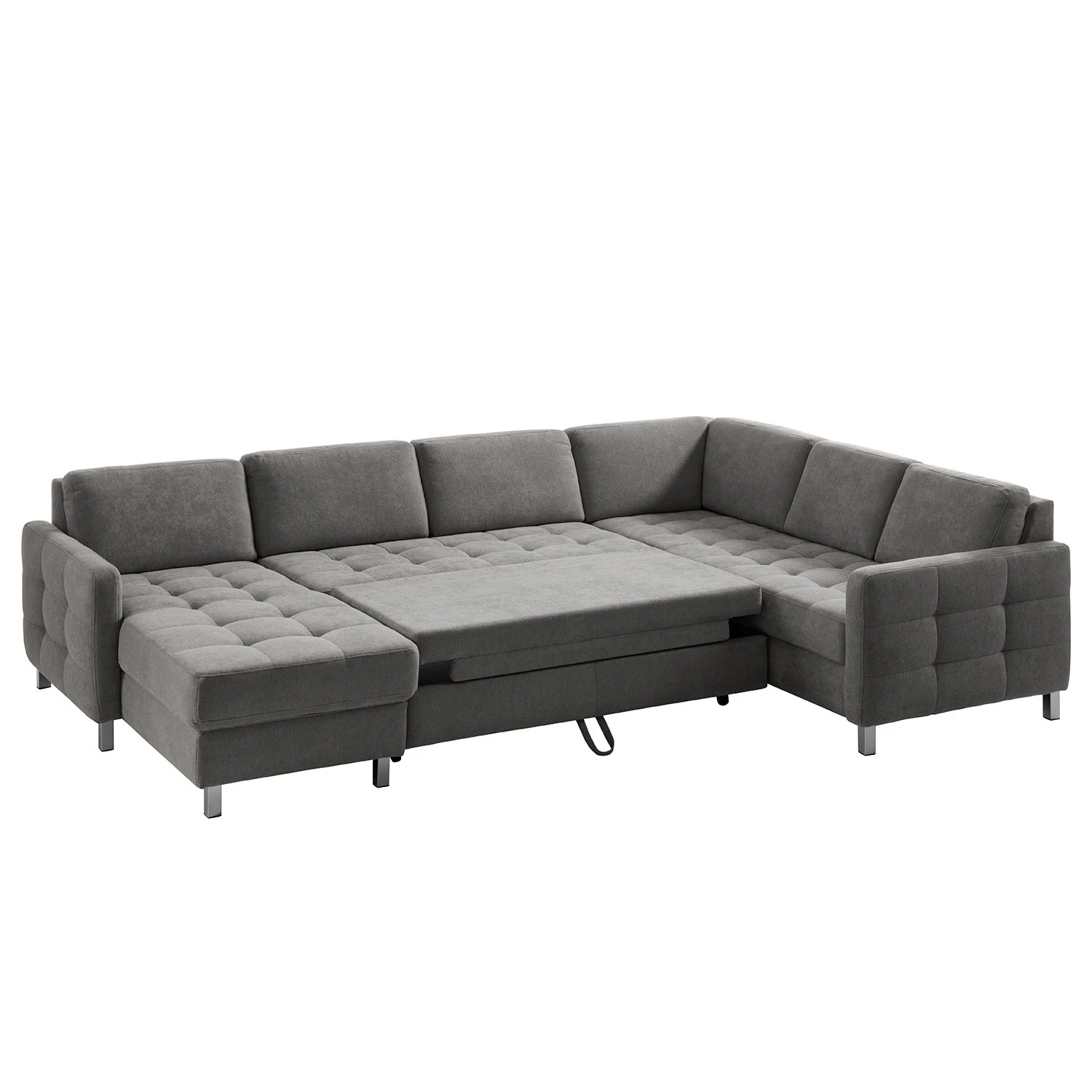 Fredriks Wohnlandschaft Tanete - Strukturstoff - Grau - Longchair davorstehend links / Ottomane rechts - Schlaffunktion 4 Fredriks Wohnlandschaft Tanete - Strukturstoff - Grau - Longchair davorstehend links / Ottomane rechts - Schlaffunktion – Bild 4