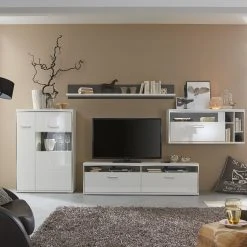 Loftscape Wohnwand Arco I (4-teilig) - Hochglanz Weiß / Grau -Wohnzimmermöbel boutique en ligne wohnwand arco i 4 teilig hochglanz weiss grau 4711056